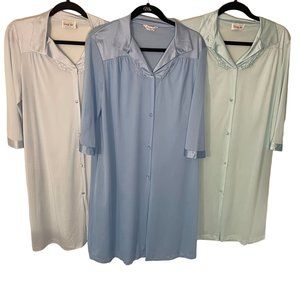 Vintage Vanity Fair Nylon Button Up Robe Nightgown Housecoat S US Blue Lot of 3